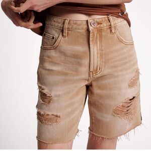 One Teaspoon  Co-Ed Distressed Tan Denim Shorts